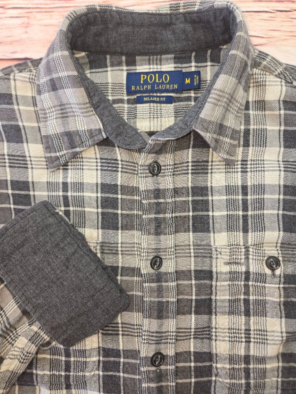 Polo Ralph Lauren Mens Black Plaid Shirt Medium Relaxed Fit